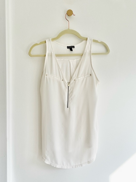 Express Tops - Express Women’s White Zip-Front Tank Top with Gold Accents | Small